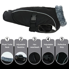 DENTRUN Winter Warm Dog Coat back shows leash hole for harness use
