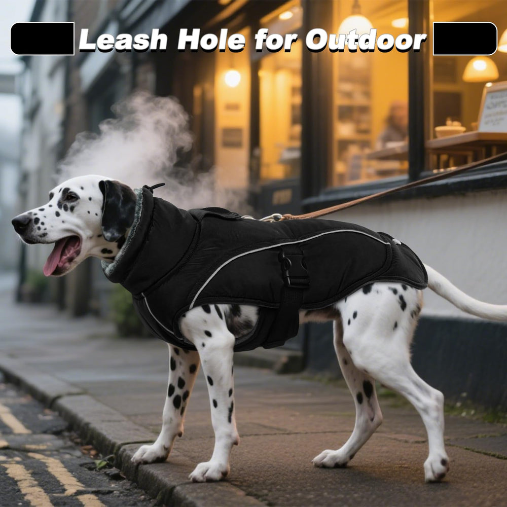 DENTRUN Winter Warm Dog Coat on a pup during a snowy winter walk