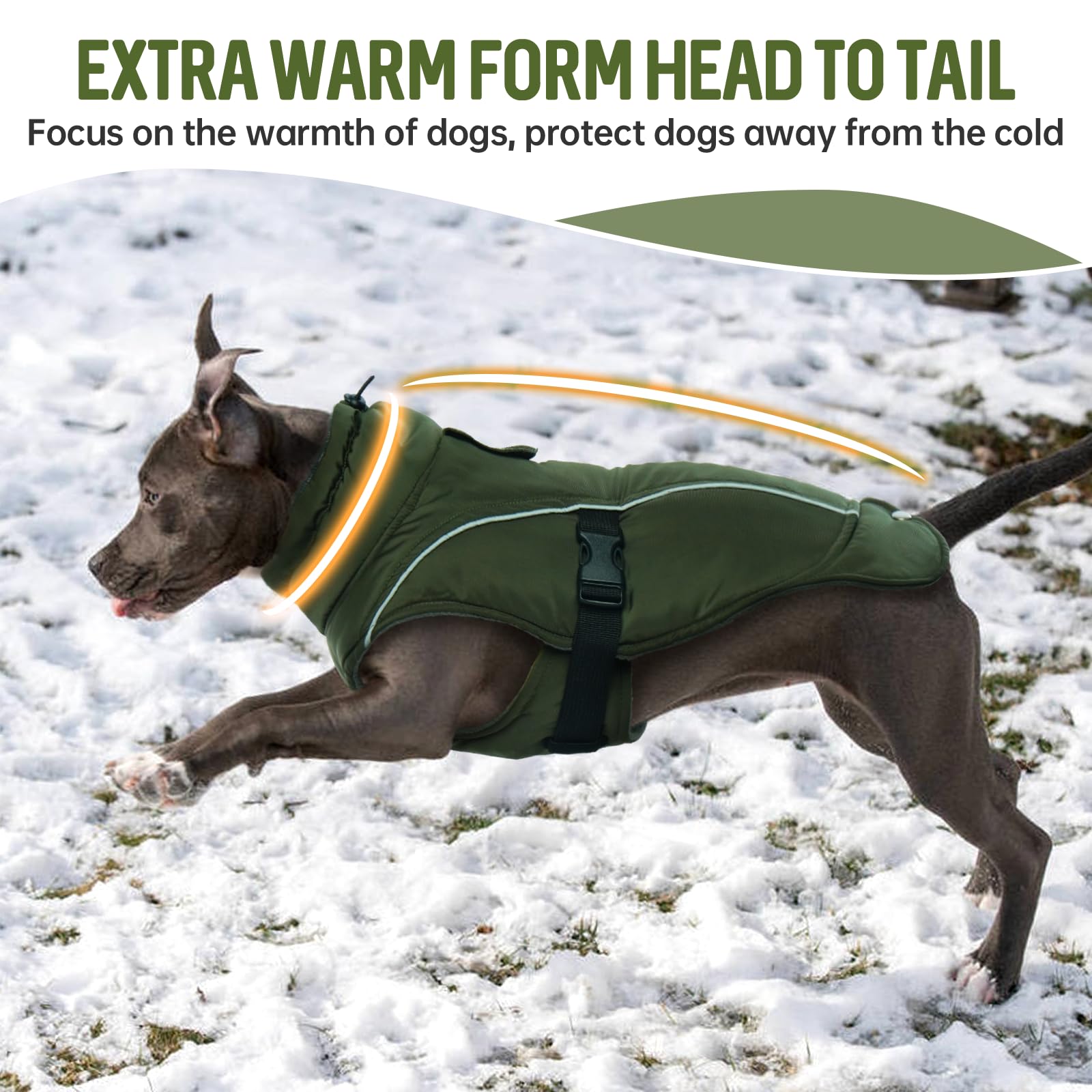 DENTRUN Winter Warm Dog Coat side view showcases windproof, protective fit