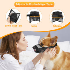 Denwwico dog muzzle no bark feature closeup shows breathable mesh