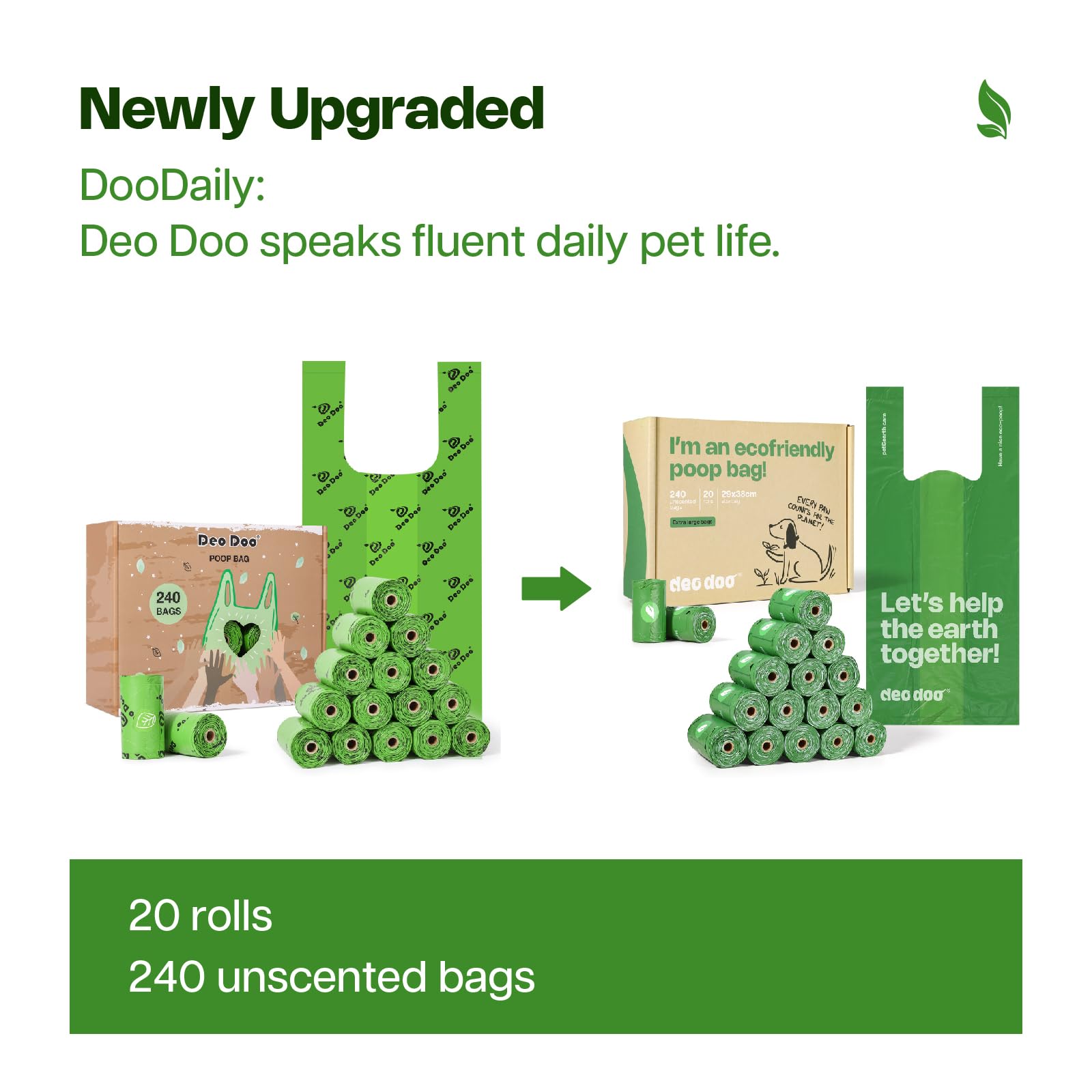 Deo Doo eco-friendly bags made with corn starch and recycled materials.