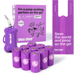 Deo Doo dog poop bags with heavy-duty handle for clean pickup