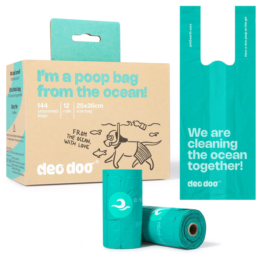 Deo Doo poop bags fit standard dispensers for quick cleanup on walks.