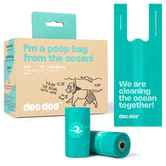 Deo Doo poop bags fit standard dispensers for quick cleanup on walks.