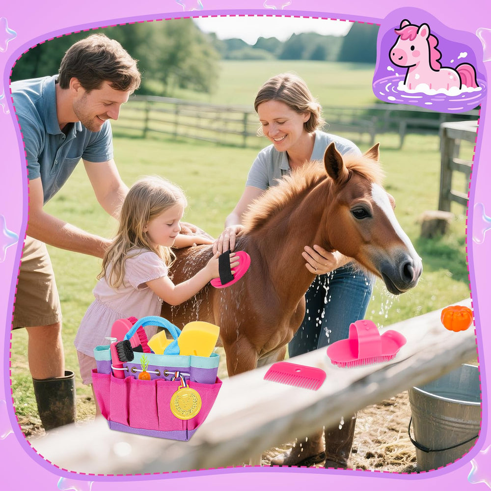 deAO horse grooming kit gift-unboxing shows delight for young horse lovers