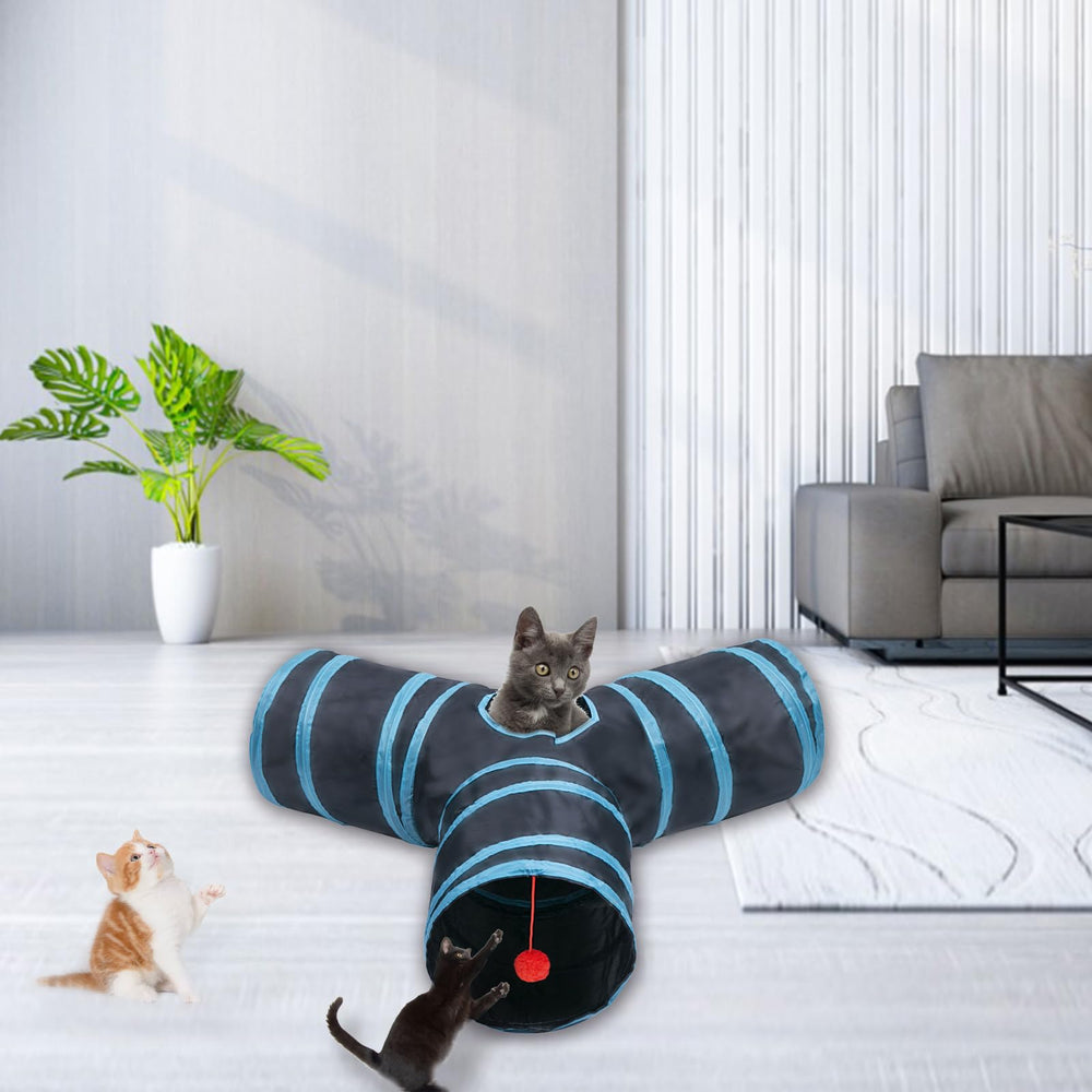 Deofun cat tunnel blue compact-storage helps tidy living spaces.