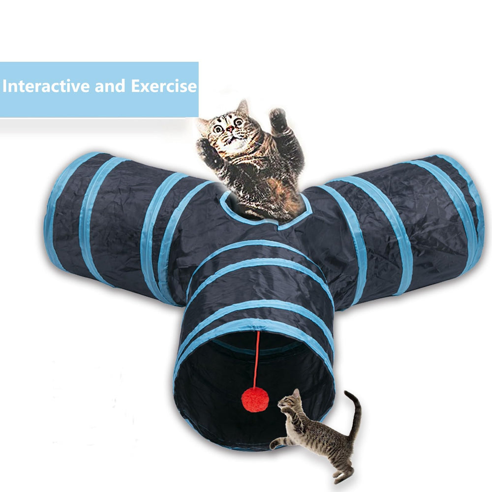 Deofun cat tunnel blue reinforced-stitching ensures durable use.