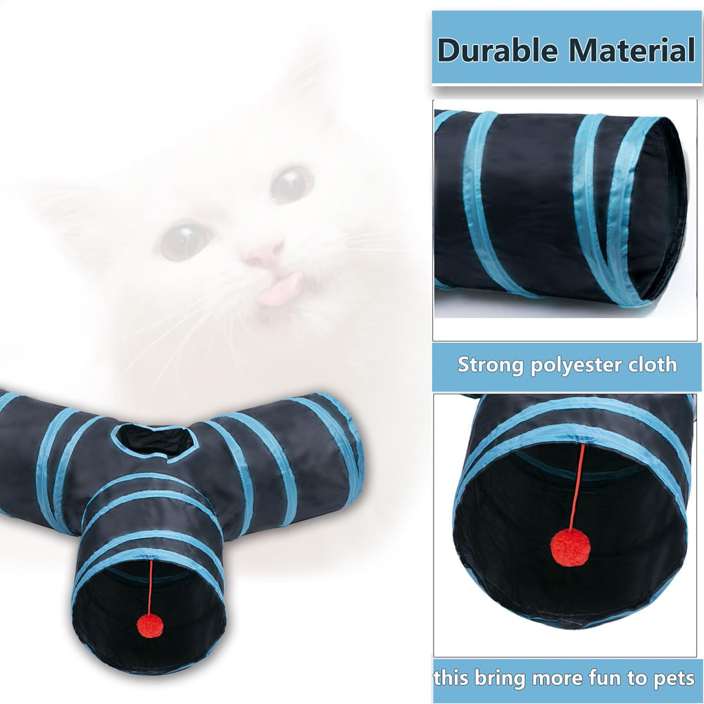 Deofun cat tunnel blue soft-fabric interior emphasizes cozy safety.