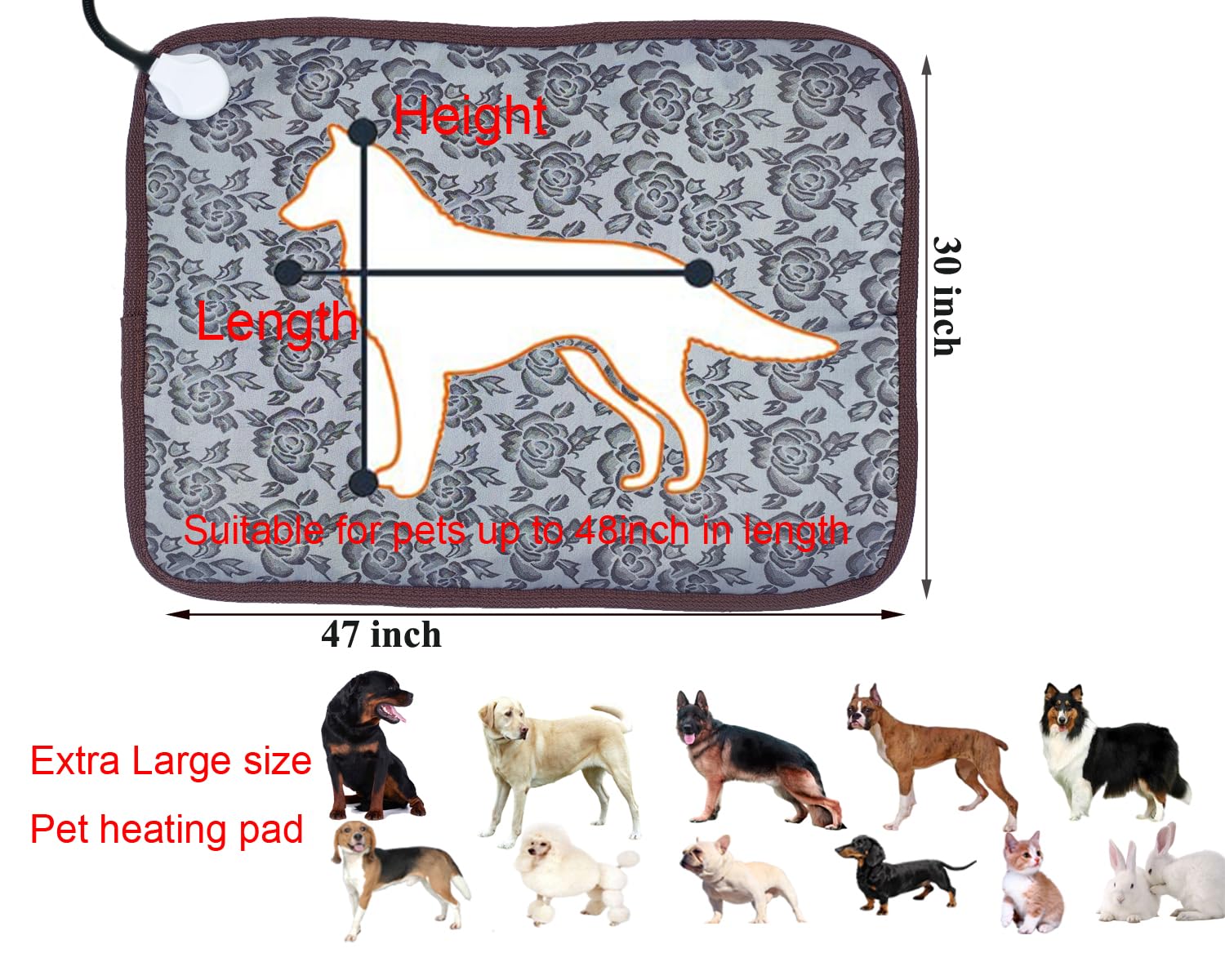 DEOMAN heated bed mat with thermostat offers adjustable warmth for pets.