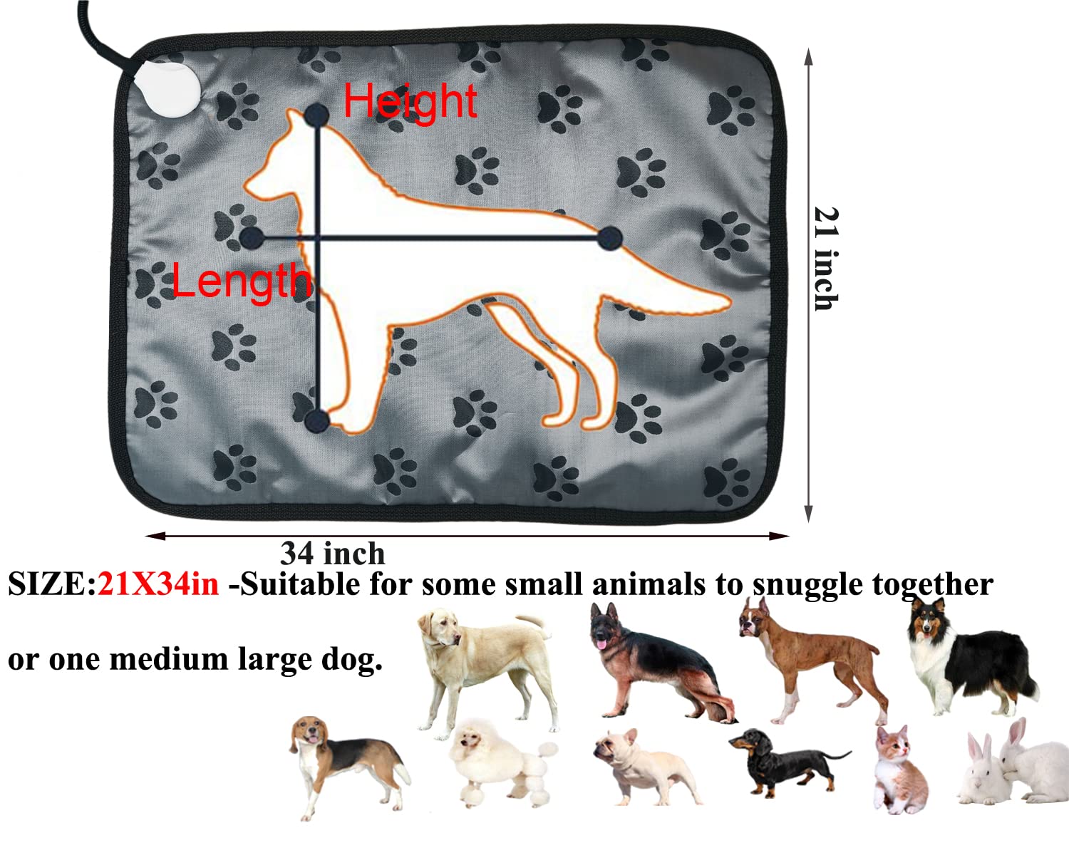 DEOMAN heating pad with timer — auto shut-off for energy saving and pet safety.