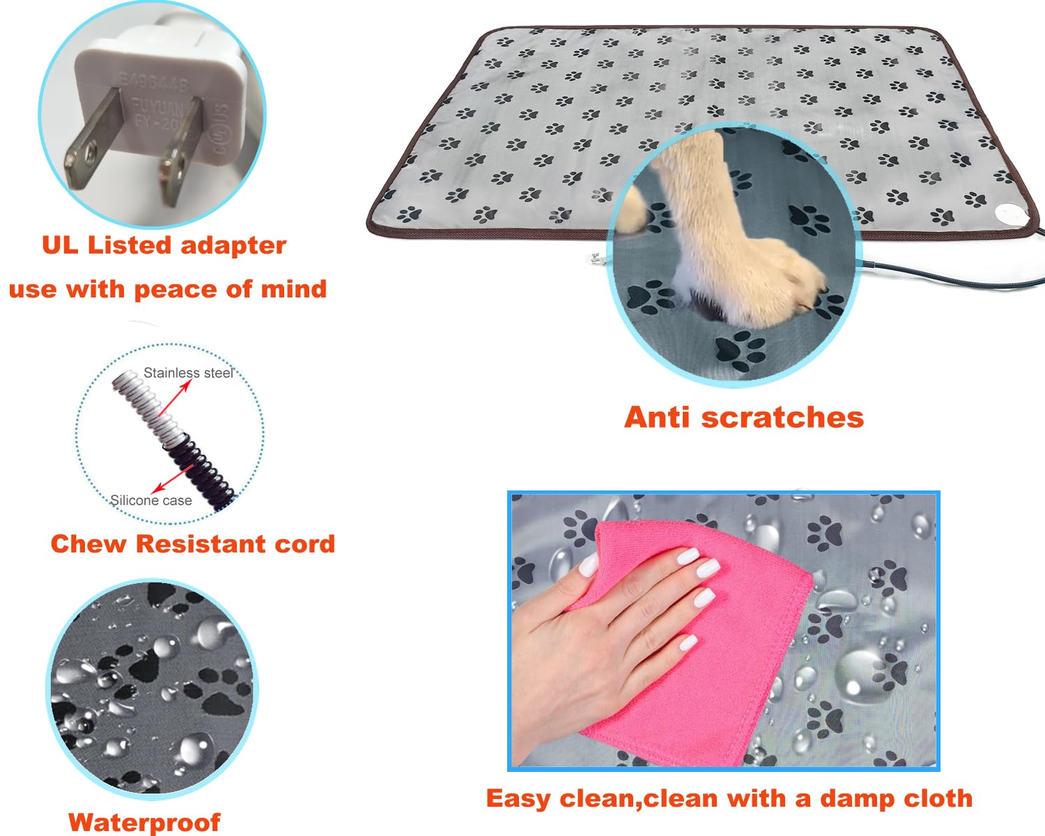 DEOMAN heating pad cord features bite-resistant protection during play
