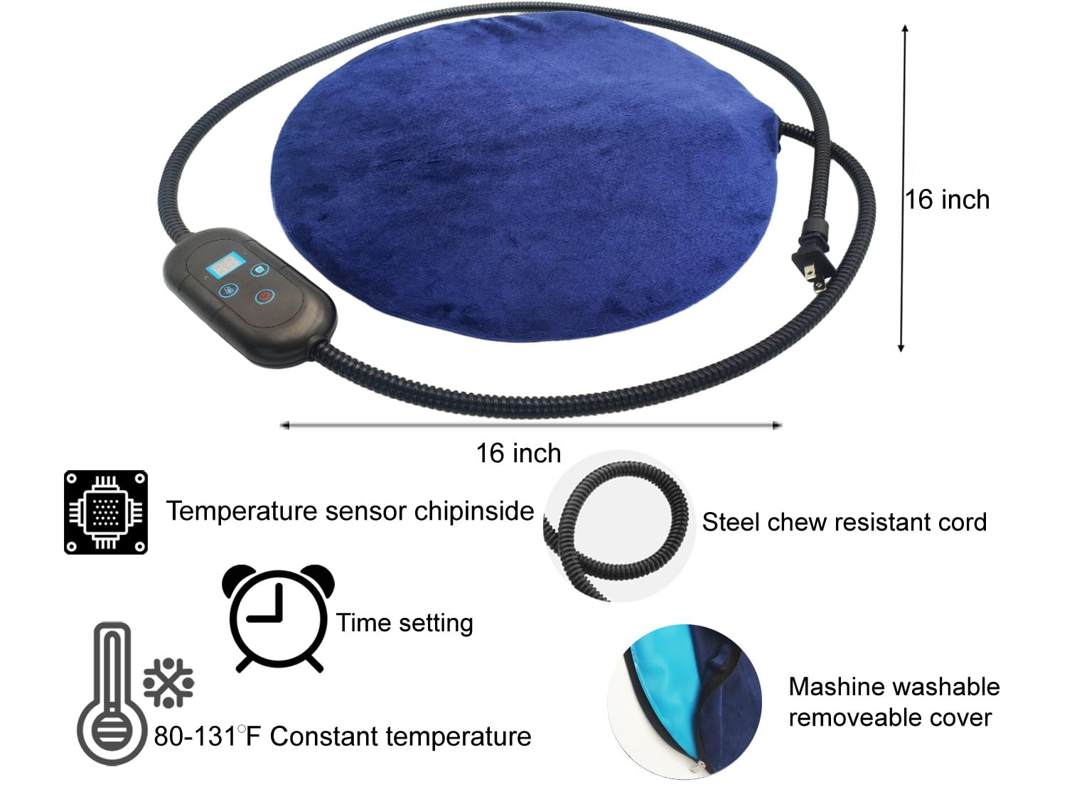 DEOMAN round 16-inch heating pad side view showing compact indoor warmth.