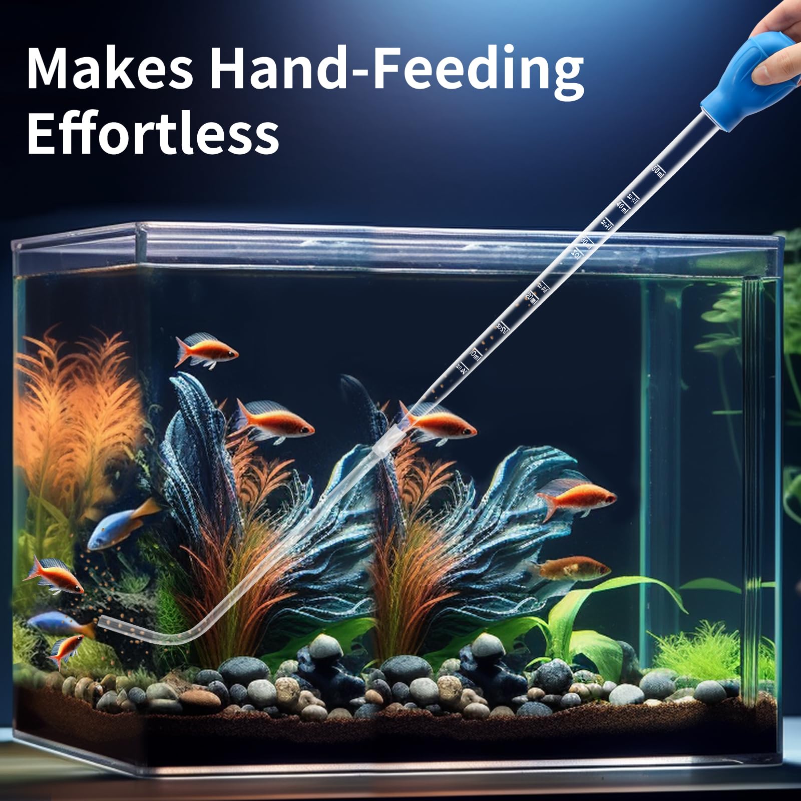 Depeew aquarium feeder L-shaped extension supports precise feeding and efficient gravel cleaning.