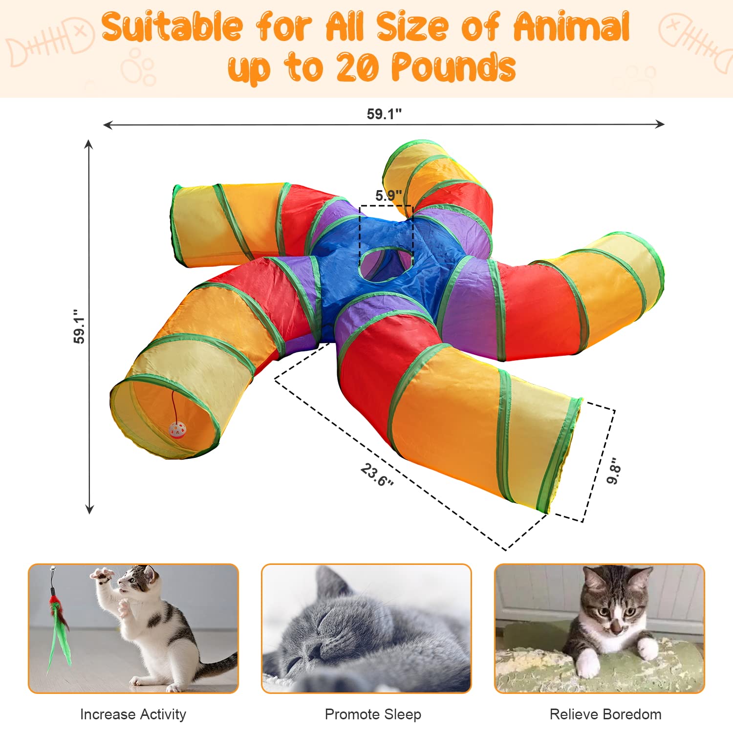 Depets cat tunnel with play ball to encourage active fun