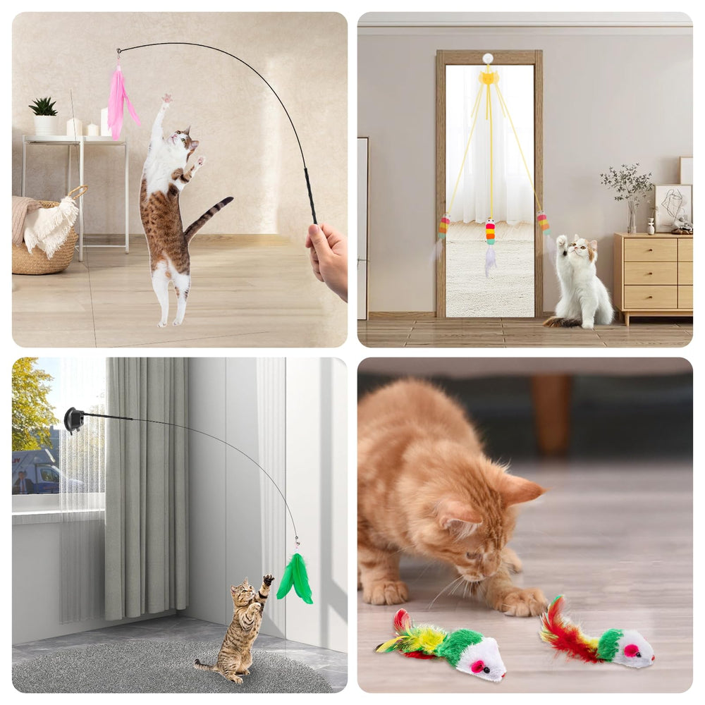 Depets Cat Wand Toy includes adjustable elastic rope for cat-sized jumps and stretches.
