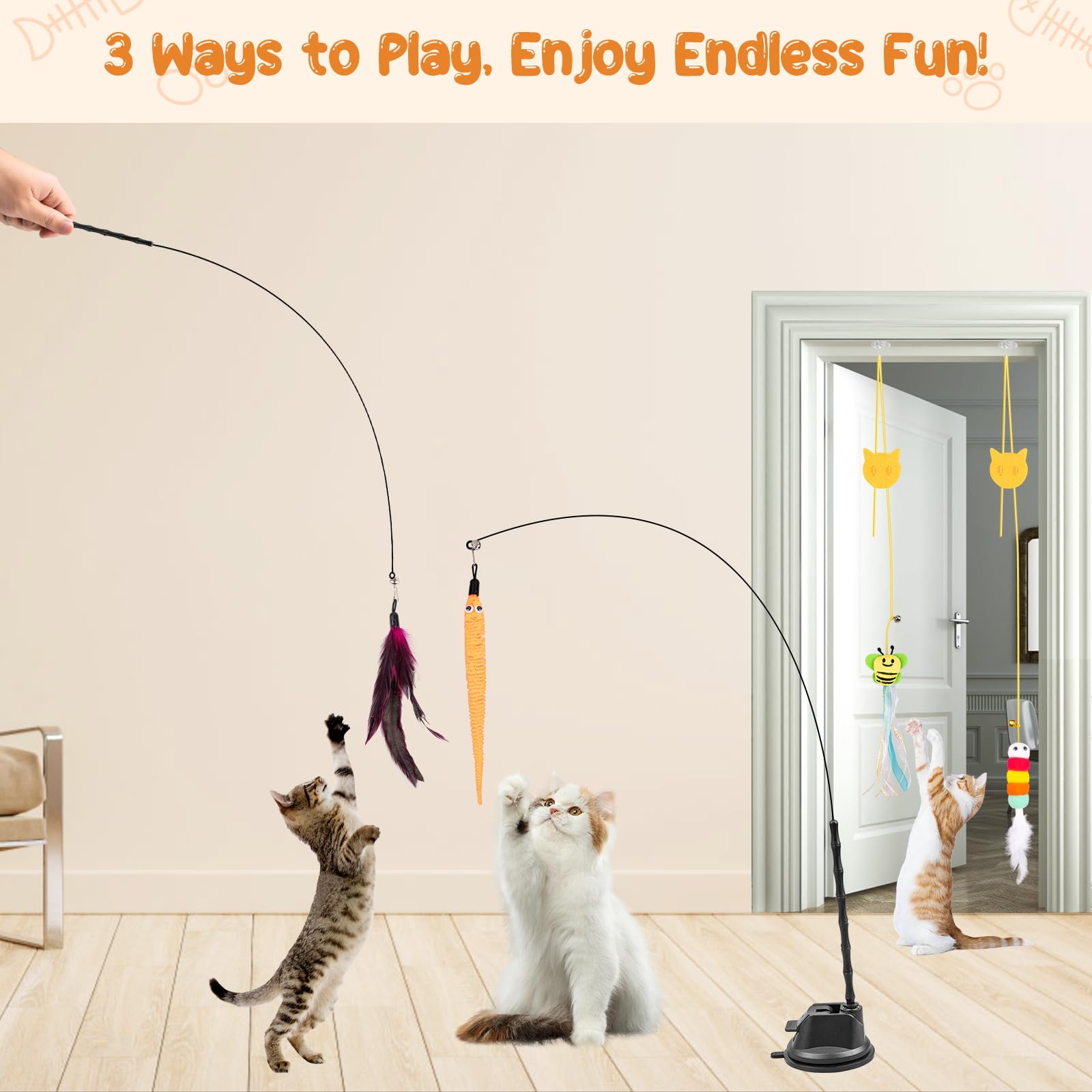 Depets Cat Wand Toy's suction cup holds steady for safe stationary play sessions.