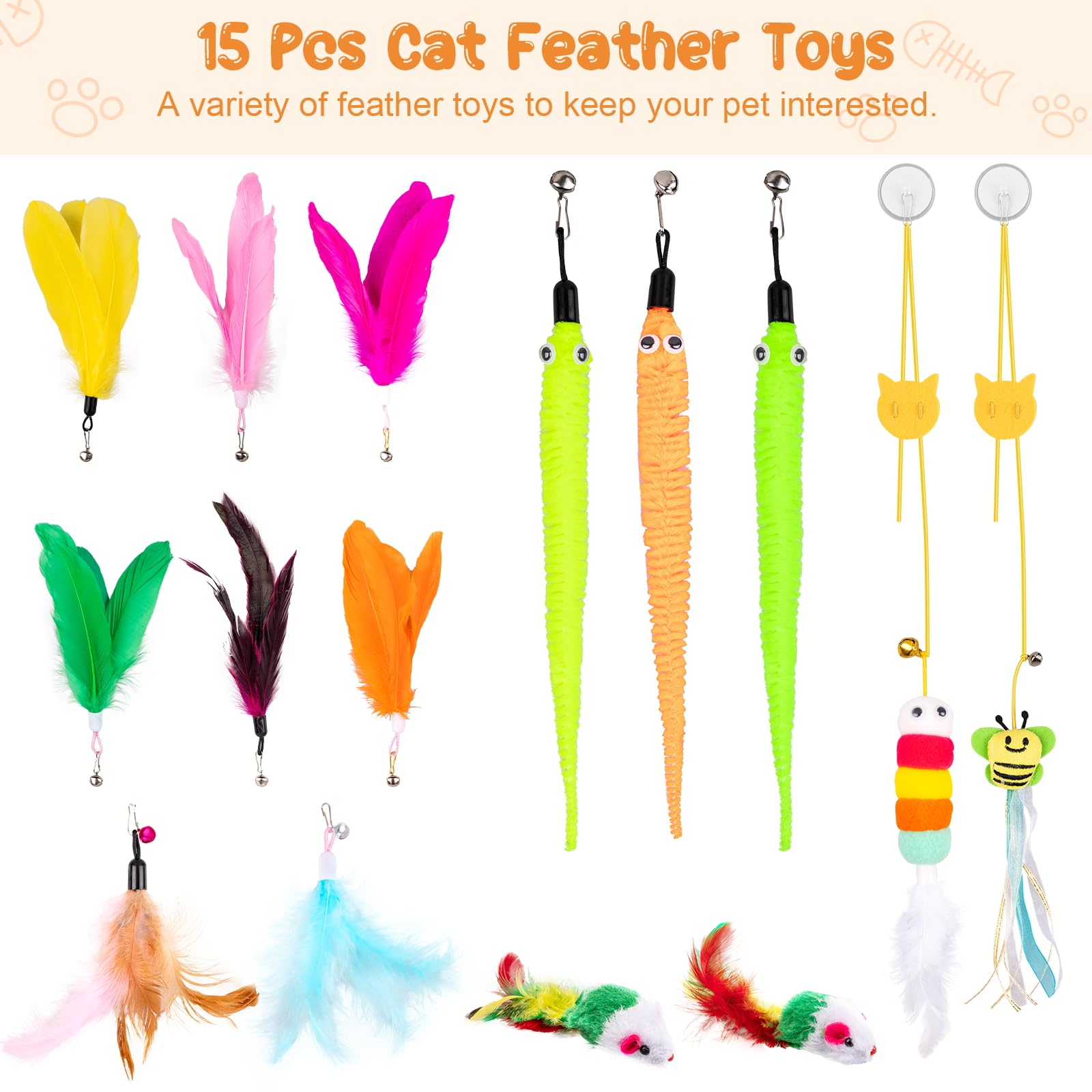 Depets Cat Wand Toy features a lightweight handle for comfortable, longer play sessions.