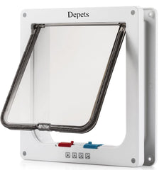 Depets large cat door outer size with four-way lock for controlled access.