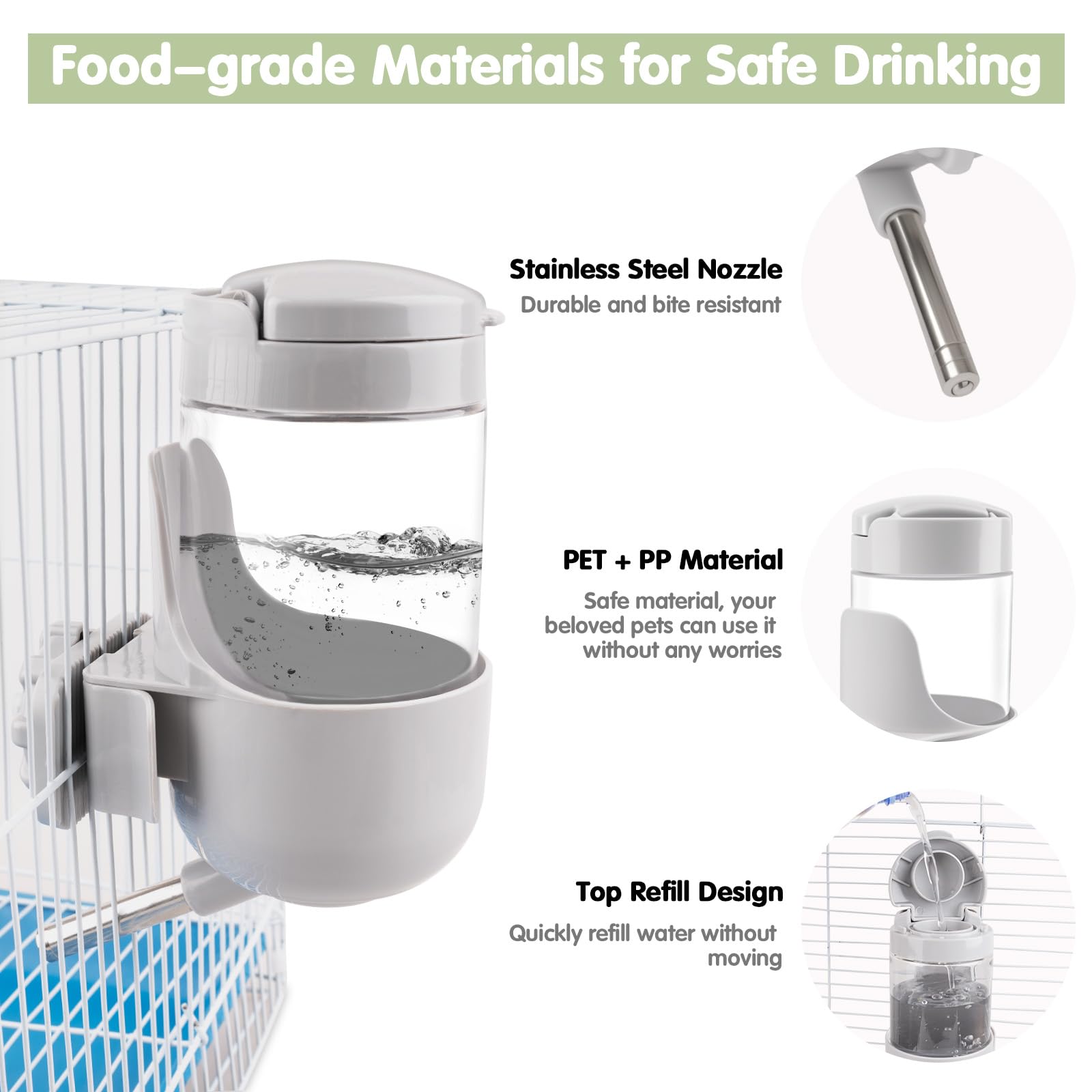 Depets stainless-steel spout delivers smooth drinking with bite-resistant build.