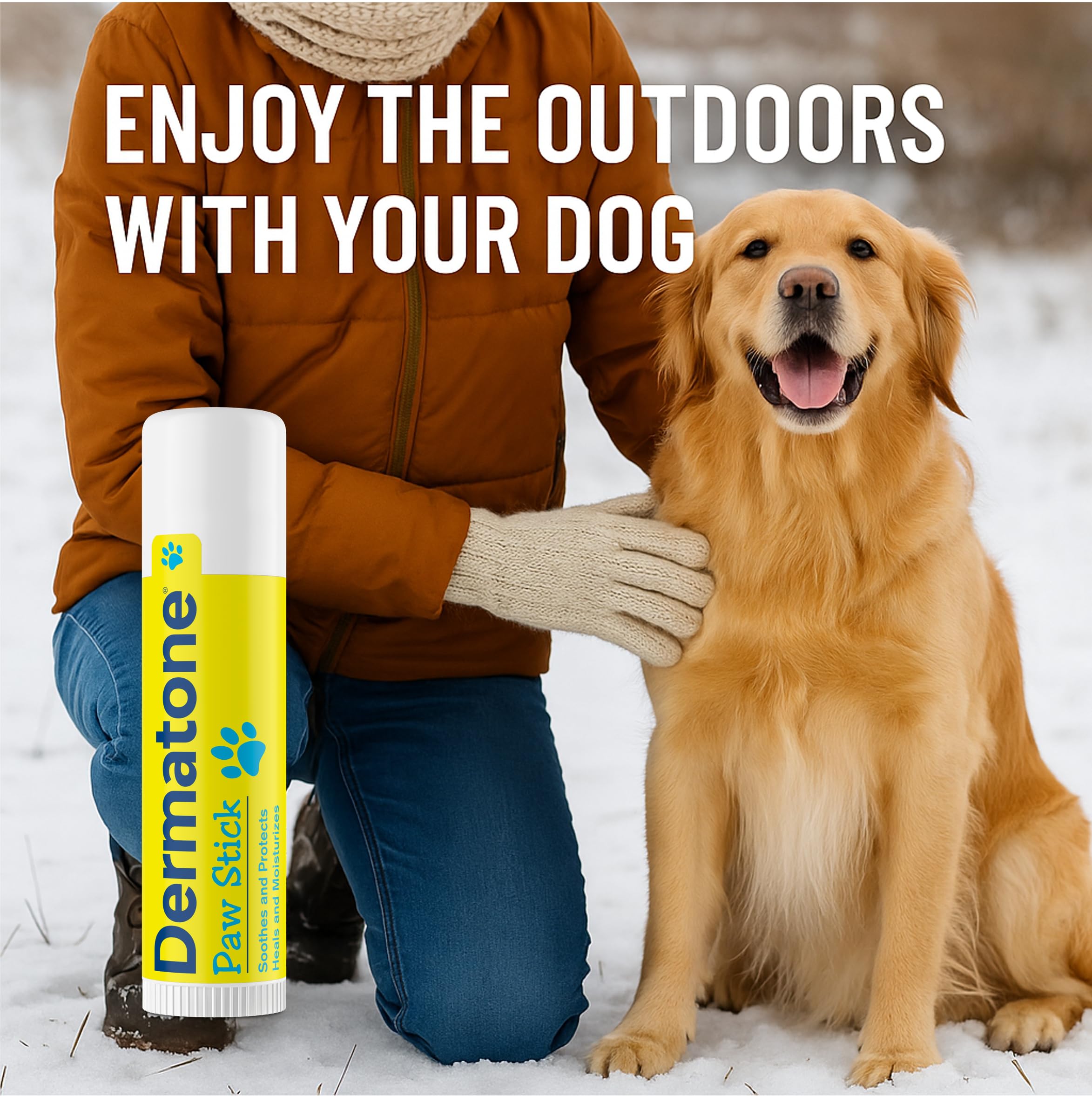 DERMATONE paw-stick-snow-salt-protection captures protection from ice, salt, and sand during walks.