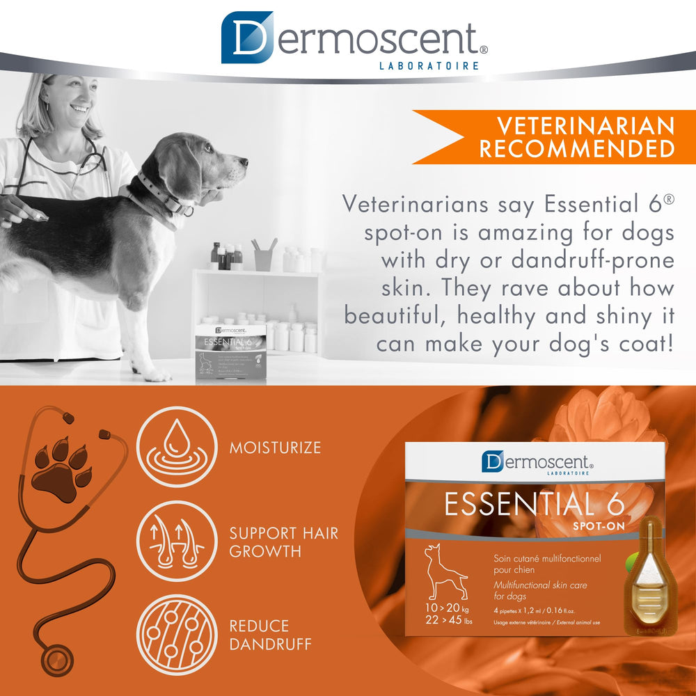 Dermoscent Essential 6 dandruff care on coat shows flakes reduction potential
