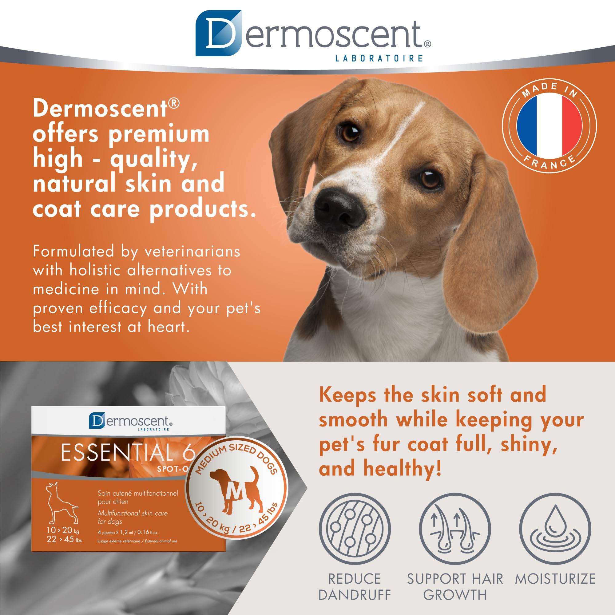 Dermoscent Essential 6 dog flaky skin closeup demonstrates soothing formula