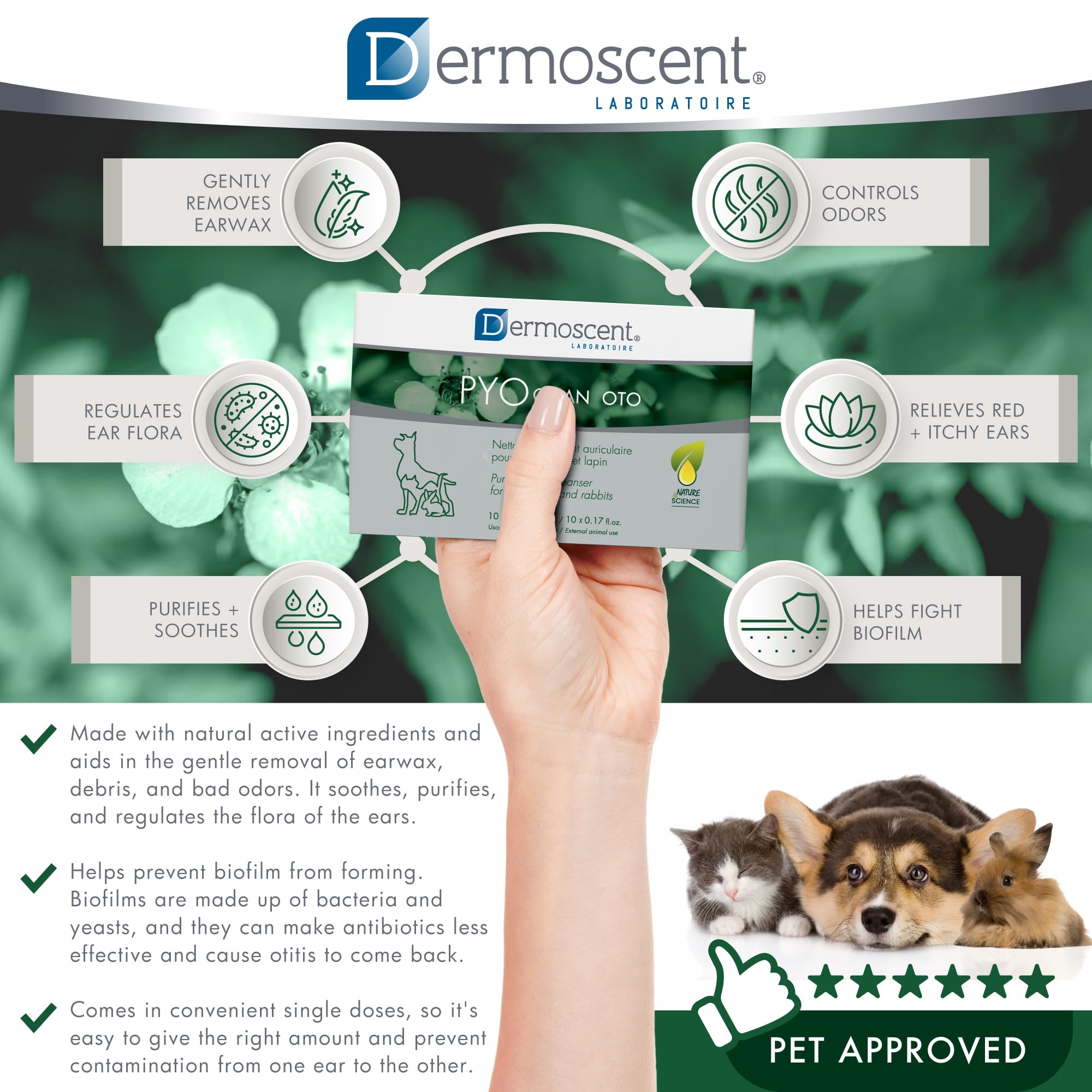 Dermoscent Pyoclean OTO: cuidado de oídos sensibles en mascotas.