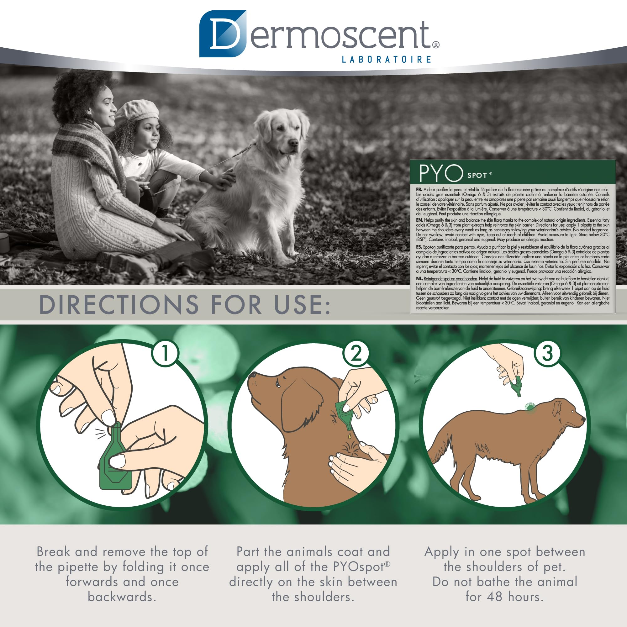 Dermoscent Pyospot educational shot provides usage context for owners