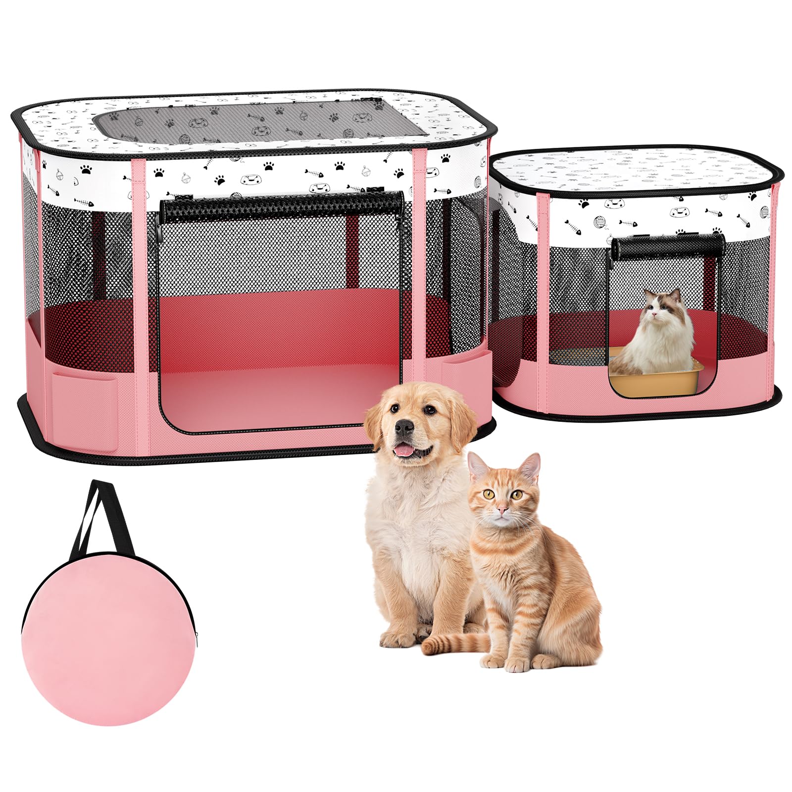DESSELL portable cat playpen with eight reinforced rods for stable indoor and outdoor play
