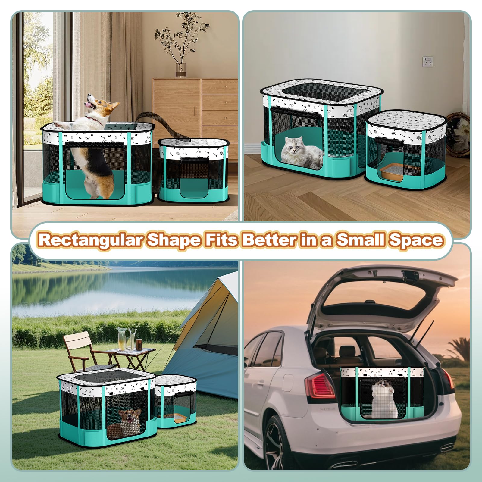 DESELL big playpen measures 32 x 24 x 22 inches for roomy space.
