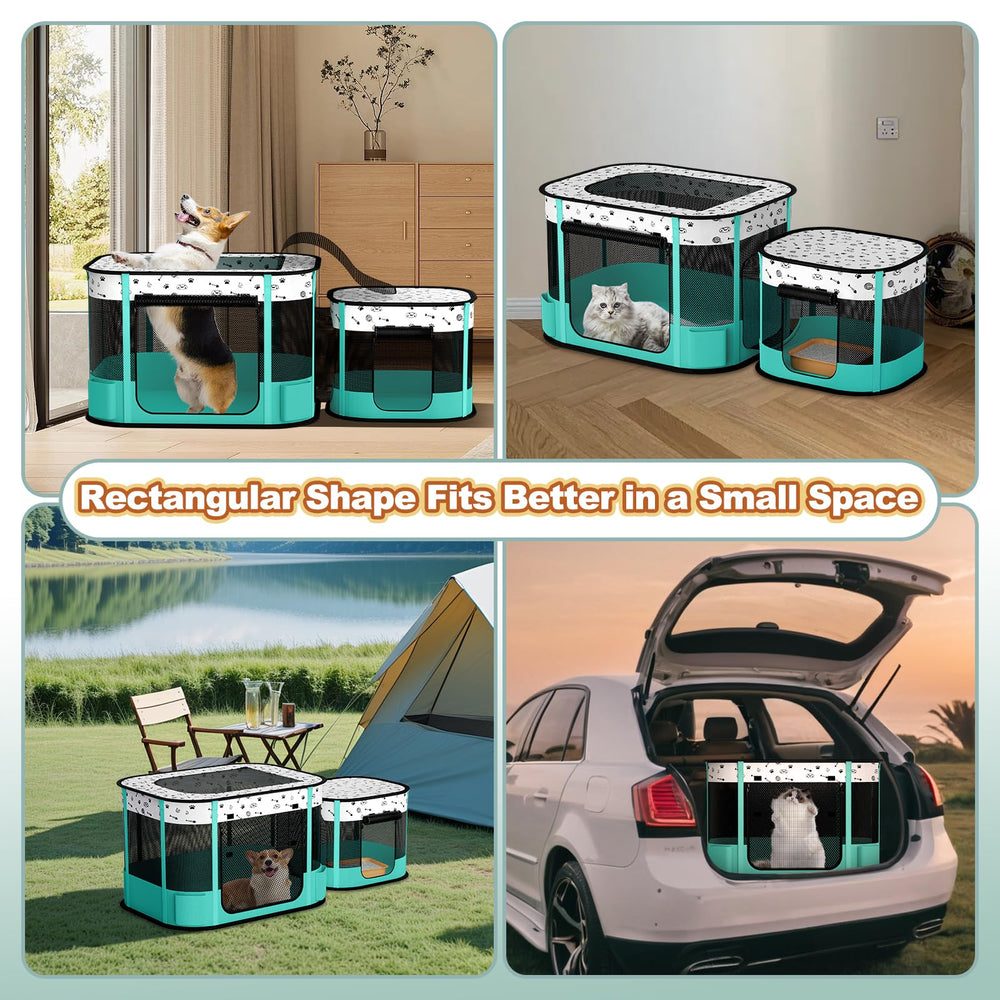DESELL big playpen measures 32 x 24 x 22 inches for roomy space.
