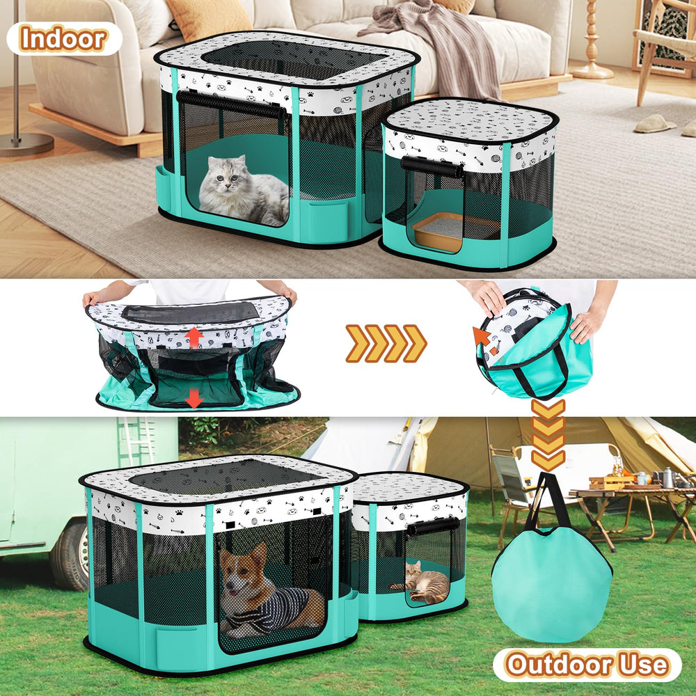 DESELL detachable conjoined cage keeps litter area separate from play area.