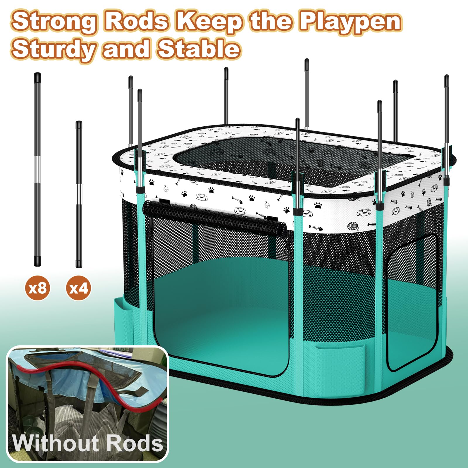 DESELL portable cat playpen folded flat for compact storage and travel.