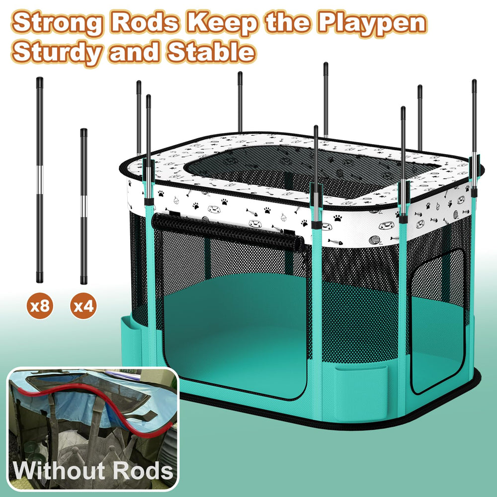 DESELL portable cat playpen folded flat for compact storage and travel.