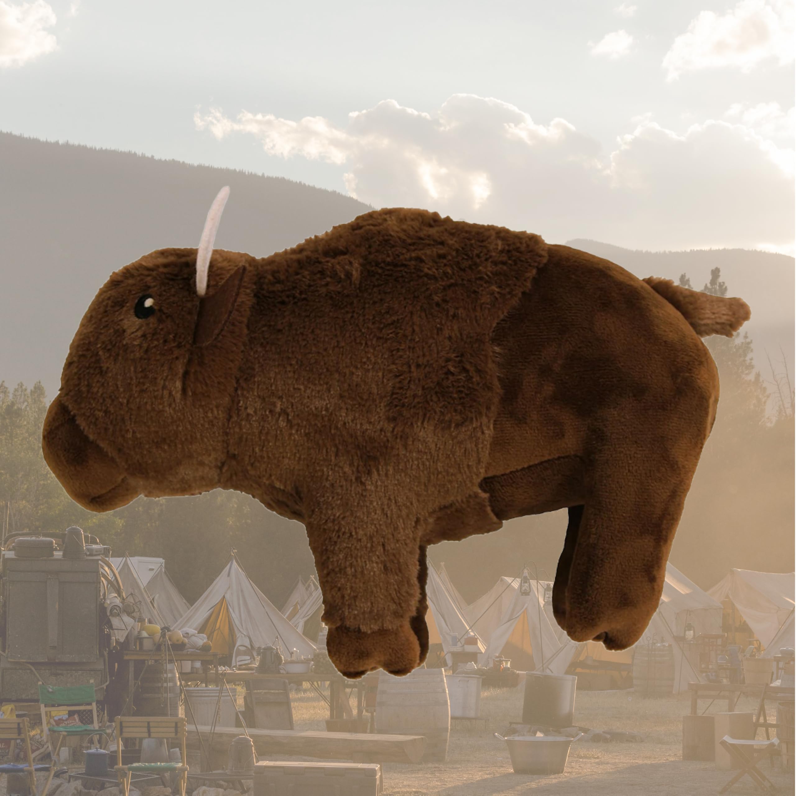 design LAB bison plush toy squeaker action invites interactive fun.