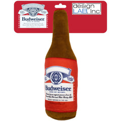 design LAB Budweiser beer dog toy, front view, 10-inch plush for playful fetch sessions.