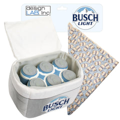design LAB Busch Light dog toy plush cooler for interactive fetch and play