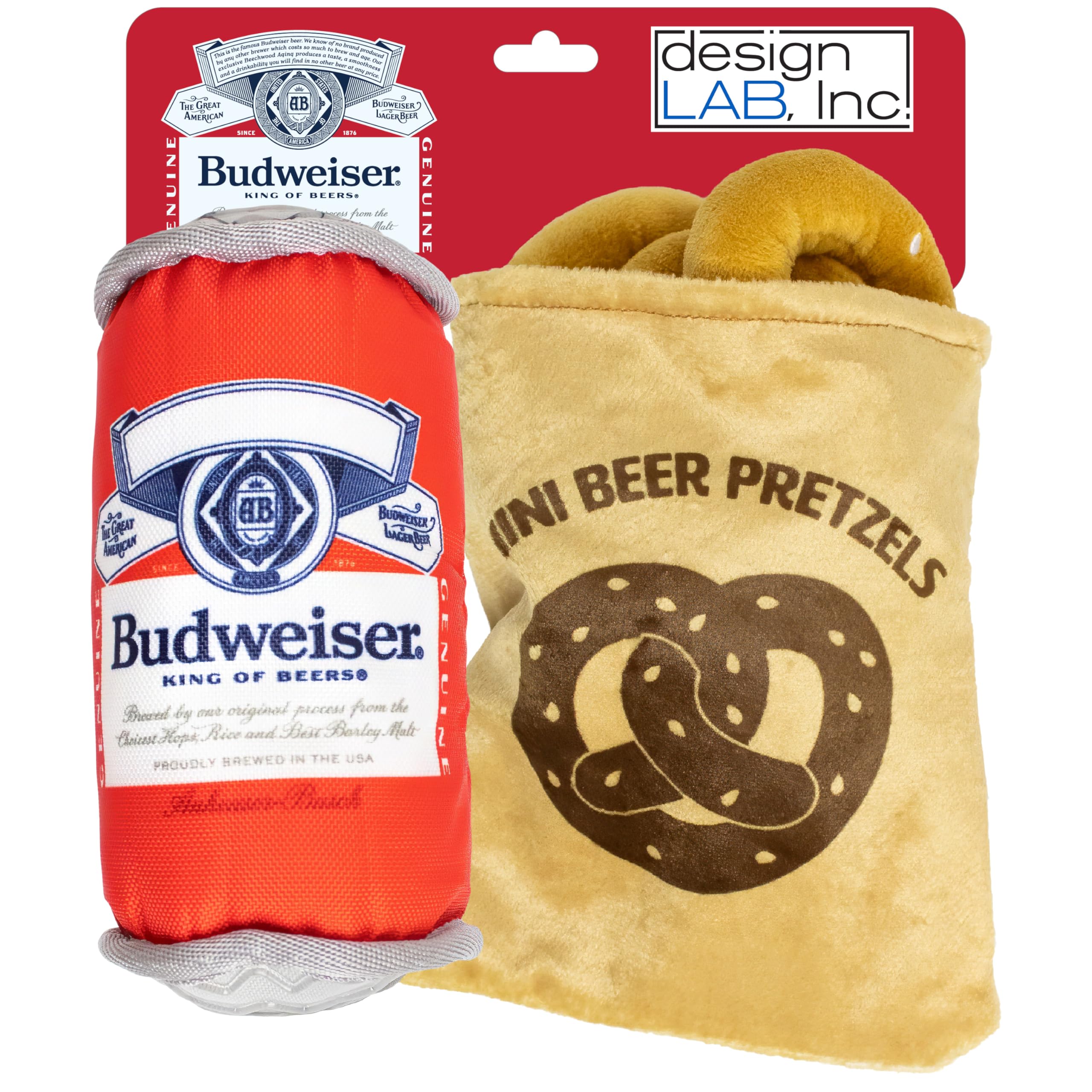 design LAB Budweiser beer can toy for dogs promotes chew and fetch fun.