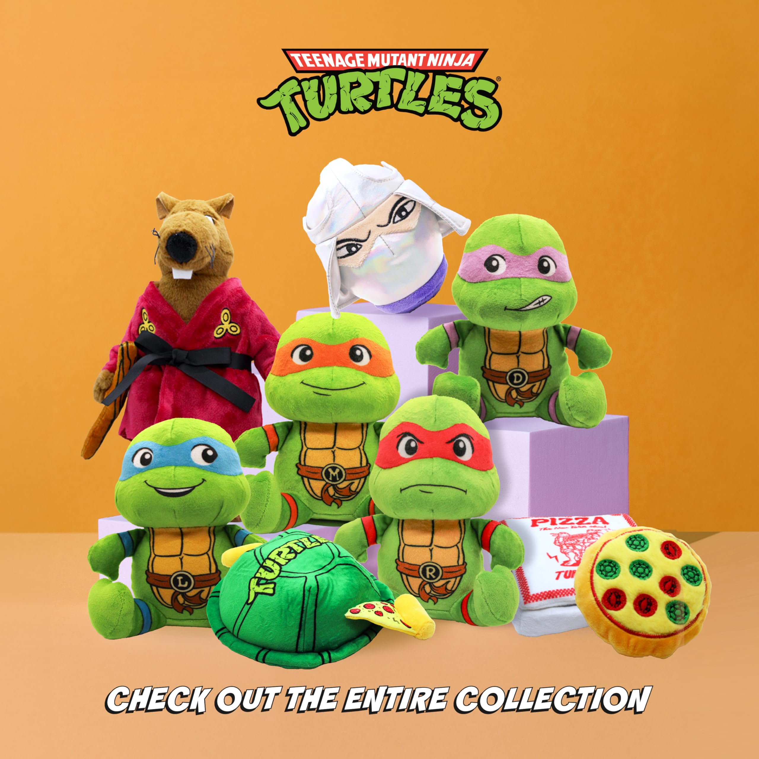 design LAB TMNT dog toy set display featuring four turtles