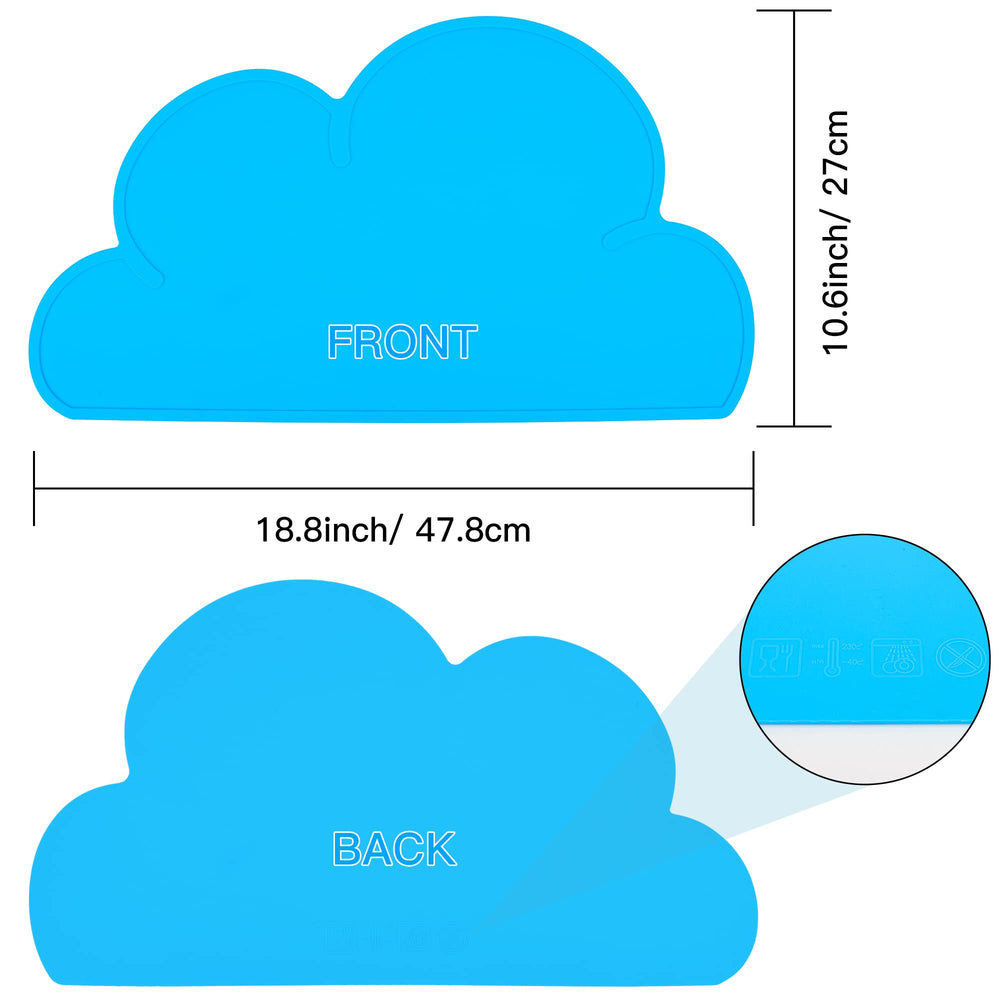 DesignSter light-blue mat showing waterproof surface for quick cleanup after meals.