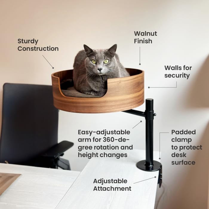 Desk Nest Cat Bed with 360° rotating base enables flexible positioning for optimal viewing.
