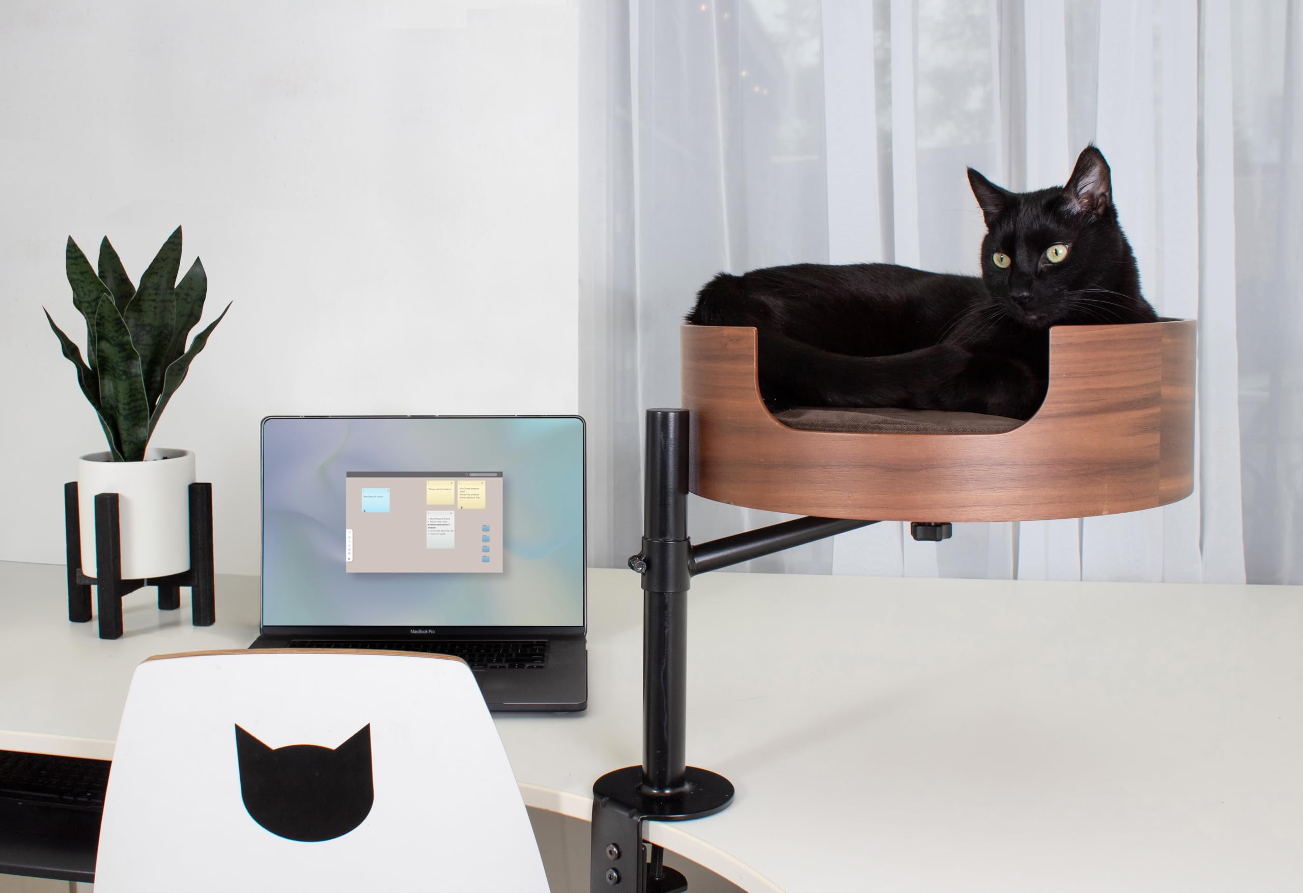 Desk Nest Cat Bed elevated perch gives cat a safe, commanding view.