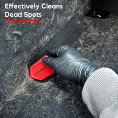 Detail Demands Mini Pet Hair Detailer close-up shows soft bristles lifting embedded hair.