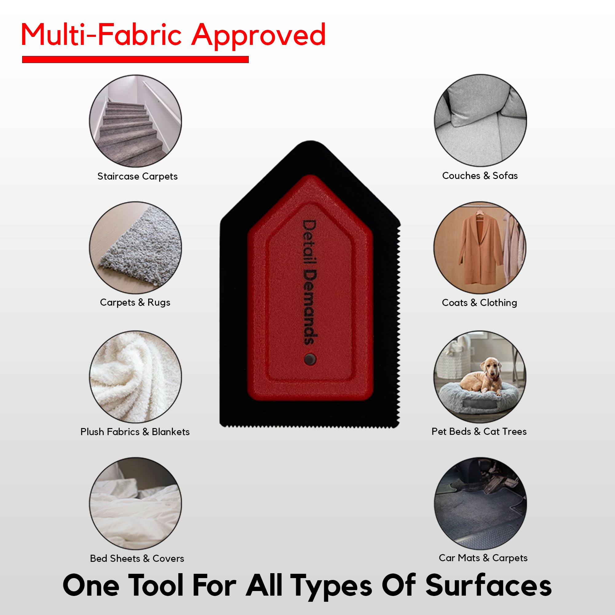 Detail Demands Mini Pet Hair Detailer on furniture keeps surfaces pet-hair free.