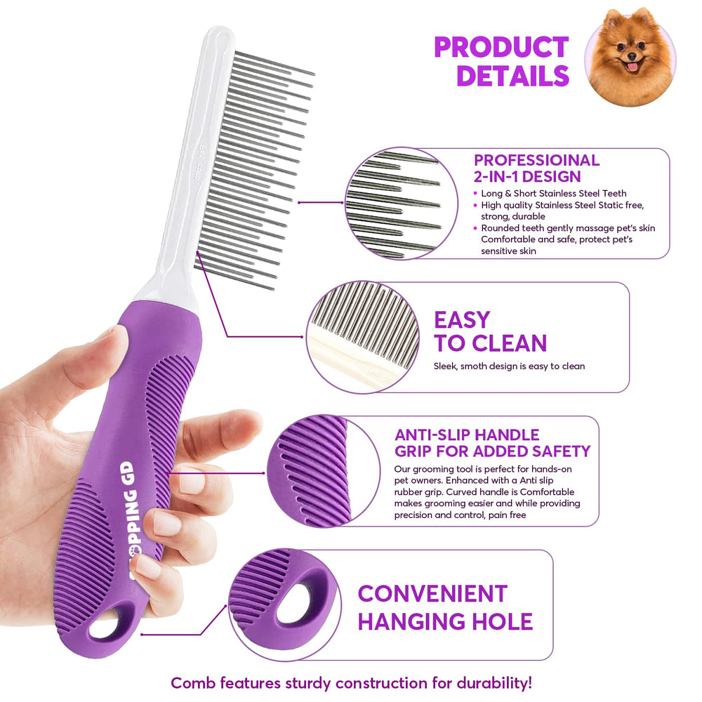 Detangling Pet Comb long pins separating tangles for smoother top coat.