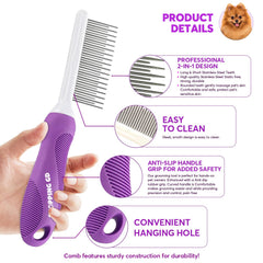 Detangling Pet Comb long pins separating tangles for smoother top coat.