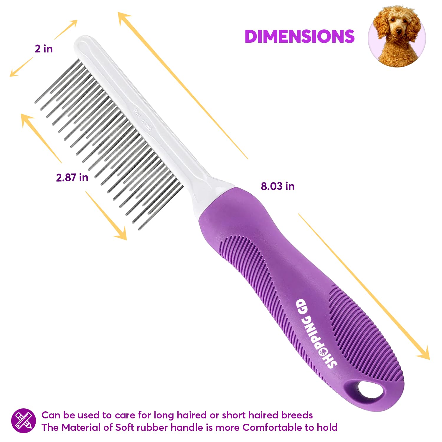 Detangling Pet Comb short pins targeting undercoat mats for easier grooming.