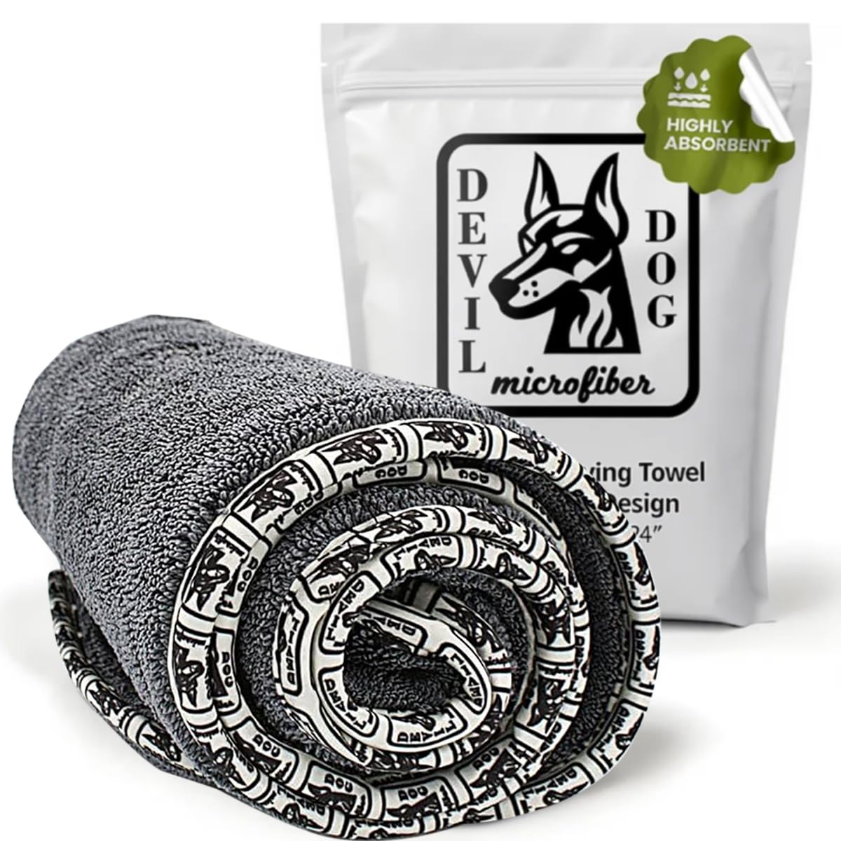 Devil Dog Microfiber premium drying towel, small 16x24, absorbs quickly for bath-time dog drying