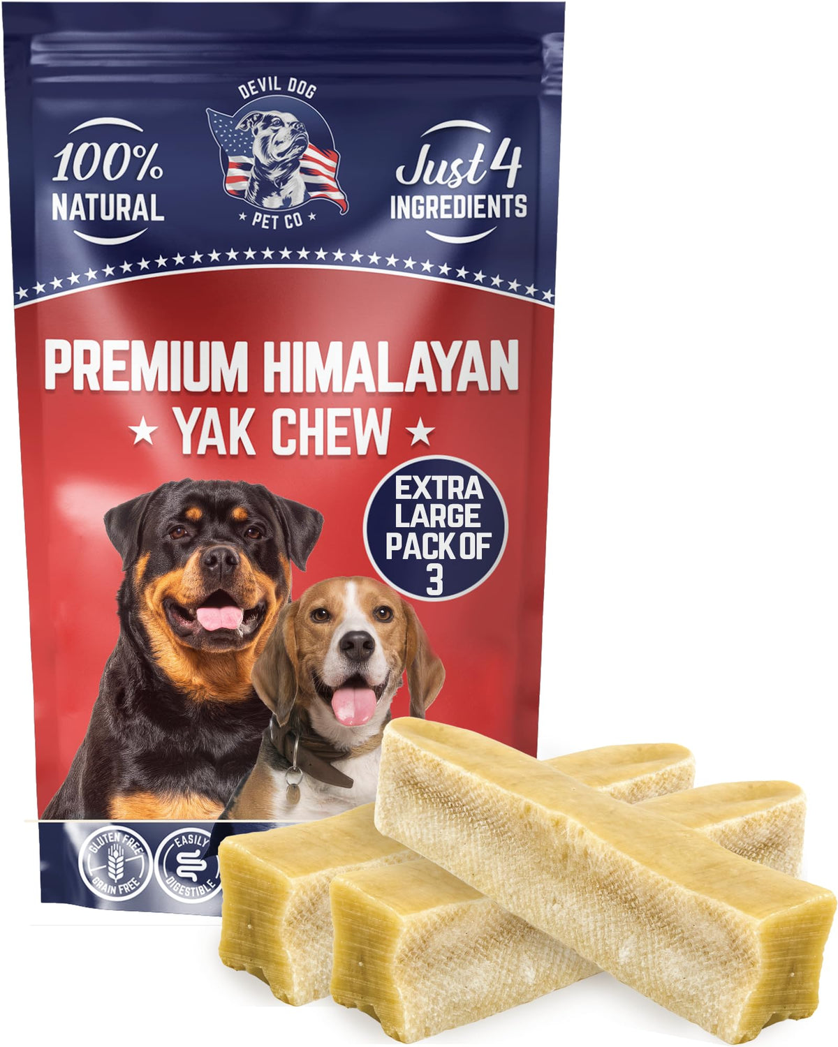 Devil Dog Pet Co Himalayan yak cheese dog chews extralarge three-pack for long-lasting play