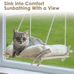 Devopet cat window perch solid pine wood board detail highlighting sturdy base.